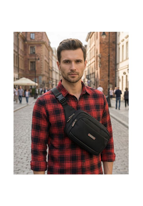 Nerka męska saszetka miejska na ramię mała listonoszka crossbody czarna lekka na suwak Peterson PTN MS1-01. Kolor: czarny. Rodzaj torebki: na ramię