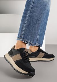 Born2be - Czarno-Brązowe Sneakersy na Grubej Podeszwie Ellitte. Okazja: na co dzień. Kolor: czarny. Materiał: jeans
