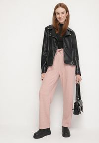 Born2be - Różowe Spodnie z Wysokim Stanem Ozdobione Sznurkami Akleria. Okazja: na spacer. Stan: podwyższony. Kolor: różowy. Materiał: jeans. Wzór: aplikacja #5