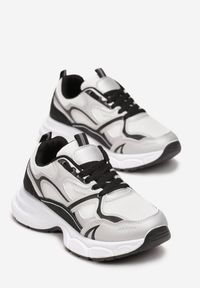 Renee - Srebrne Sneakersy na Masywnej Podeszwie Ozdobione Siateczkowymi Wstawkami Malica. Kolor: srebrny. Wzór: aplikacja #2