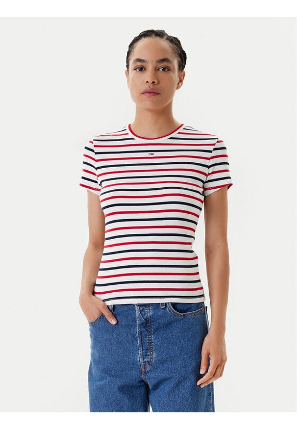 Tommy Jeans T-Shirt Essential DW0DW17383 Kolorowy Slim Fit. Materiał: bawełna. Wzór: kolorowy