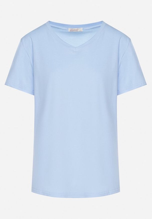 Born2be - Jasnoniebieski Bawełniany T-shirt z Trójkątnym Dekoltem Nelirna. Okazja: na co dzień. Kolor: niebieski. Materiał: bawełna. Styl: casual