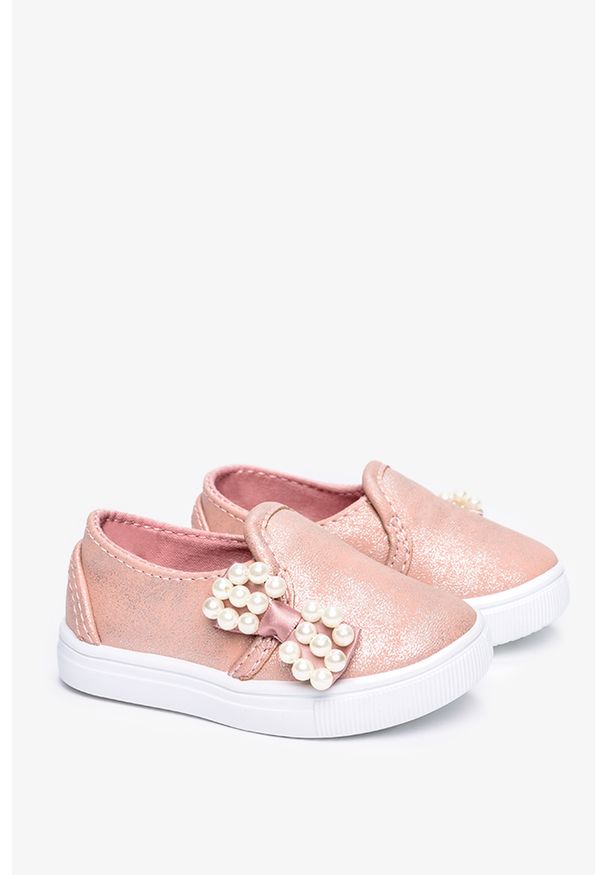 Casu - Różowe trampki z perełkami slip on casu tl86a-2. Zapięcie: bez zapięcia. Kolor: różowy