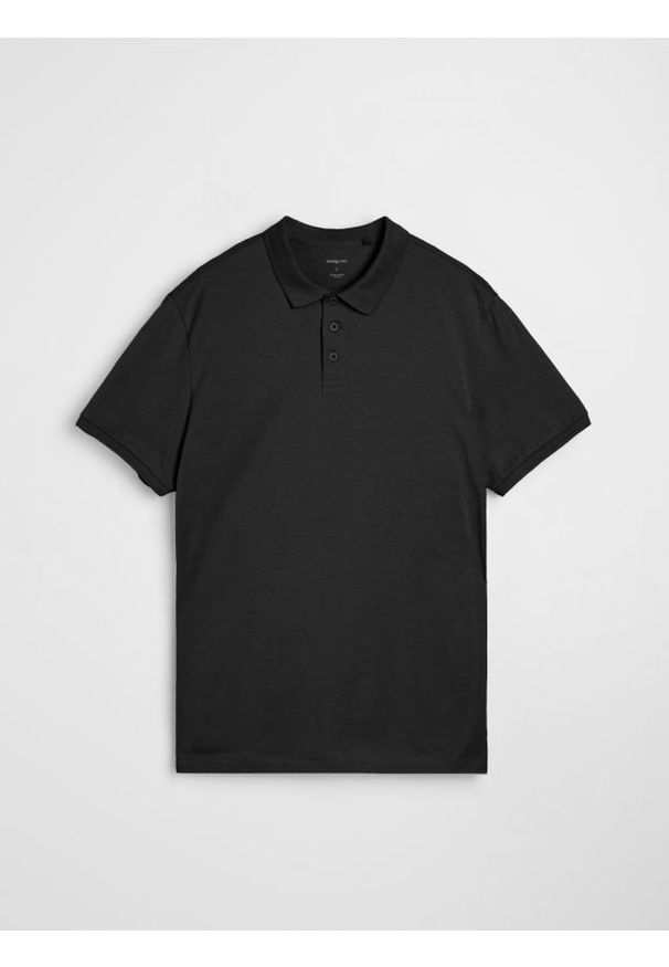 Sinsay - Bawełniana koszulka polo - czarny. Typ kołnierza: polo. Kolor: czarny. Materiał: bawełna