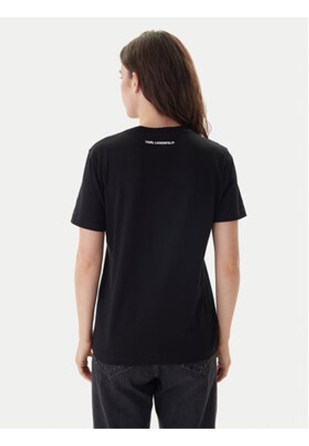Karl Lagerfeld - KARL LAGERFELD T-Shirt B1W17091 Czarny Regular Fit. Typ kołnierza: dekolt w karo. Kolor: czarny. Materiał: bawełna