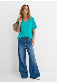 bonprix - Długi i szeroki T-shirt z dekoltem w serek, krótki rękaw (5 sztuk). Okazja: na co dzień. Typ kołnierza: dekolt w serek. Kolor: zielony. Długość rękawa: krótki rękaw. Długość: krótkie. Sezon: lato. Styl: casual #3