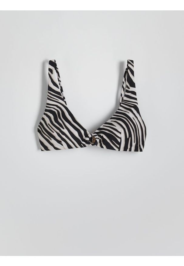 Reserved - Góra od bikini - kremowy. Kolor: kremowy. Materiał: dzianina. Wzór: motyw zwierzęcy