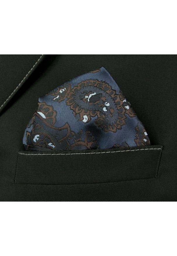 Alties - Elegancka Poszetka Męska ALTIES - Granat z Brązowym Wzorem Paisley. Kolor: niebieski, beżowy, brązowy, wielokolorowy. Materiał: poliester. Wzór: paisley