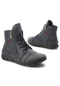 Niebieskie Botki Rieker Ocieplane Obuwie Damskie. Okazja: na spacer, na co dzień. Zapięcie: sznurówki. Kolor: niebieski. Materiał: skóra. Styl: casual, klasyczny #5