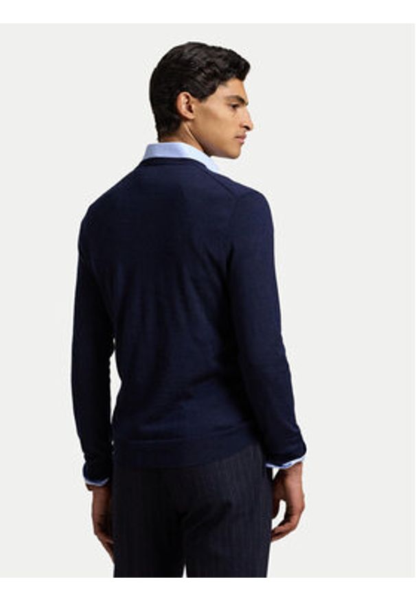 Polo Ralph Lauren Sweter 710946142001 Granatowy Slim Fit. Typ kołnierza: polo. Kolor: niebieski. Materiał: wełna