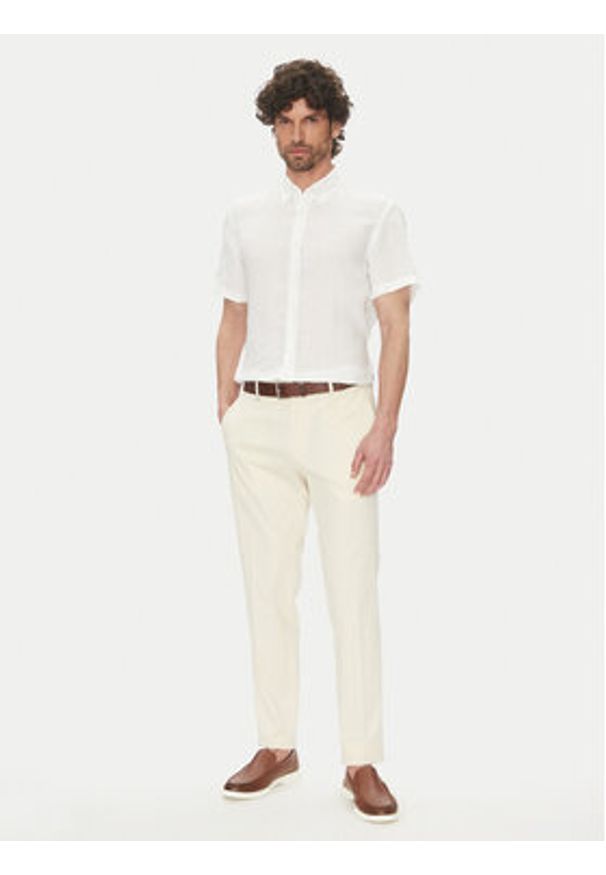 BOSS Koszula H-Roan 50539352 Biały Slim Fit. Kolor: biały. Materiał: len