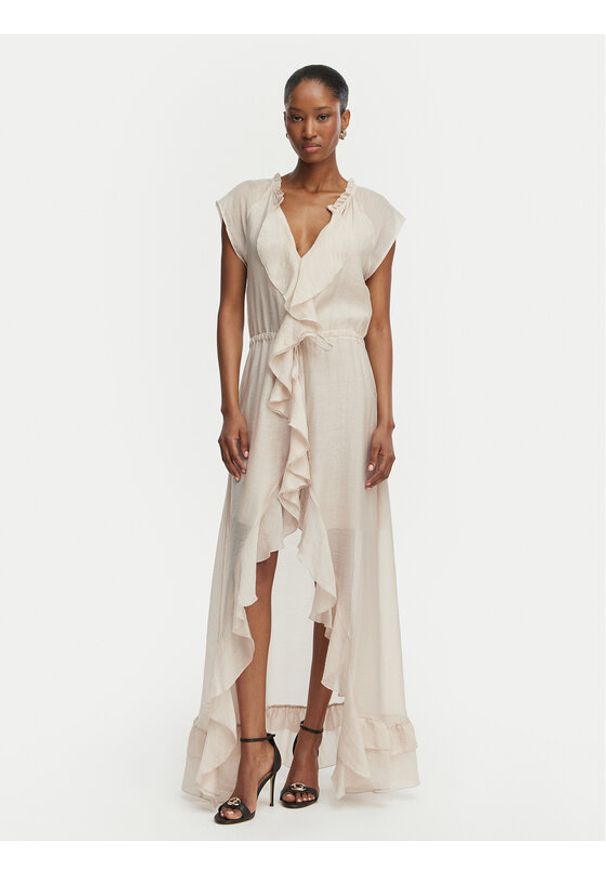 Guess Sukienka koktajlowa W6GK87 W2111 Beżowy jasny Regular Fit. Kolor: beżowy. Materiał: syntetyk. Styl: wizytowy