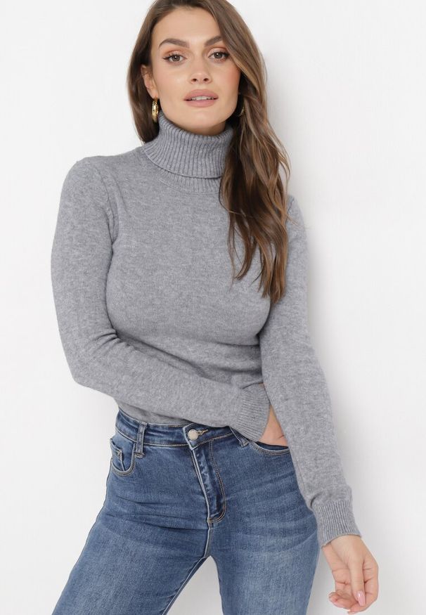 Born2be - Szary Golf z Długim Rękawem Adegera. Typ kołnierza: golf. Kolor: szary. Materiał: dzianina. Długość rękawa: długi rękaw. Długość: długie. Wzór: gładki, jednolity. Styl: klasyczny