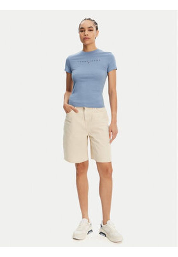 Tommy Jeans T-Shirt Tonal Linear DW0DW20315 Niebieski Slim Fit. Kolor: niebieski. Materiał: bawełna