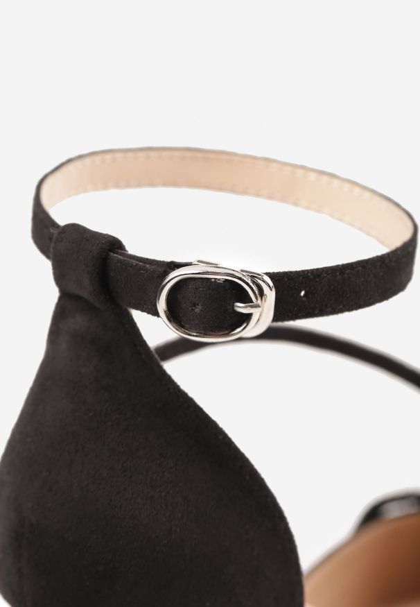 Renee - Czarne Czółenka VICES na Słupku z Eleganckimi Paseczkami z Cyrkoniami Sirevianna. Zapięcie: pasek. Kolor: czarny. Materiał: satyna. Obcas: na słupku. Styl: elegancki
