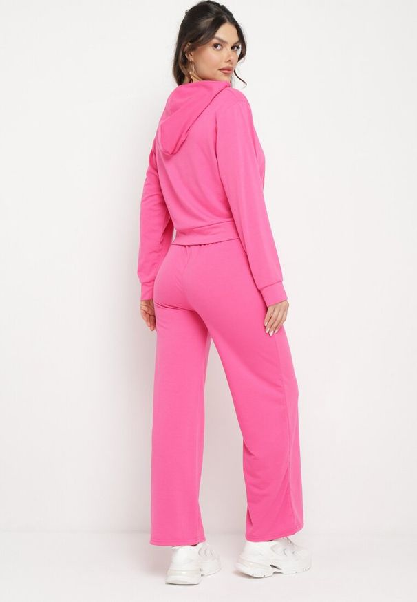 Born2be - Fuksjowy Komplet Dresowy Bluza z Kapturem Rozpinana i Szerokie Spodnie Avesmira. Kolor: różowy. Materiał: dresówka
