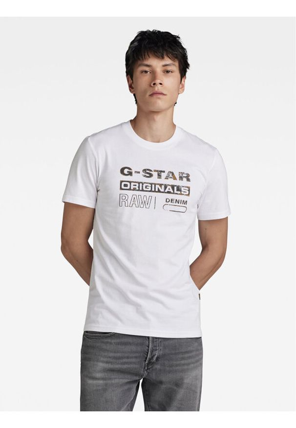 G-Star RAW - G-Star Raw T-Shirt Distressed D24420-336 Biały Slim Fit. Kolor: biały. Materiał: bawełna