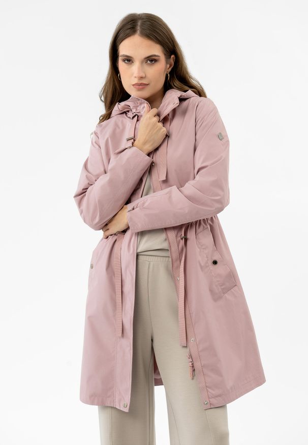 Volcano - Wodoodporny płaszcz J-IZRA. Okazja: na co dzień. Typ kołnierza: kaptur. Materiał: skóra, materiał. Długość: długie. Styl: casual, elegancki