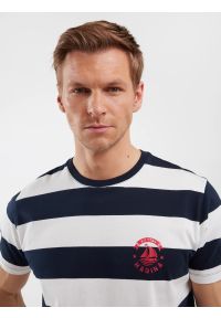 Big-Star - Koszulka męska w paski biało-granatowa Remir 403. Okazja: na co dzień. Kolor: niebieski. Materiał: bawełna, jeans, skóra, dzianina. Wzór: paski. Sezon: lato. Styl: sportowy, retro, casual #7