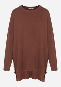 Born2be - Brązowy Sweter z Wiskozą Ozdobiony Guzikami Alavire. Okazja: na co dzień. Kolor: brązowy. Materiał: wiskoza. Wzór: aplikacja. Styl: casual, elegancki #7