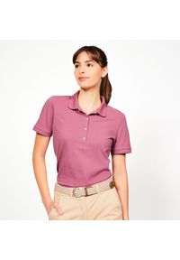 INESIS - Koszulka polo do golfa z krótkim rękawem damska Inesis MW500. Typ kołnierza: polo, golf. Kolor: fioletowy. Materiał: materiał, poliester, bawełna. Długość rękawa: krótki rękaw. Długość: krótkie. Wzór: ze splotem. Styl: klasyczny, sportowy