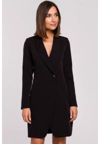 Stylove - Elegancka sukienka marynarka biznesowa z kołnierzem do pracy czarna. Okazja: na spotkanie biznesowe, do pracy. Kolor: czarny. Styl: elegancki, biznesowy #1
