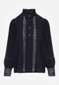 Renee - Granatowa Koszula ze Stójką i Koronką Phaeninca. Okazja: na co dzień. Typ kołnierza: kołnierzyk stójkowy. Kolor: niebieski. Materiał: koronka. Wzór: koronka. Styl: elegancki, casual #4