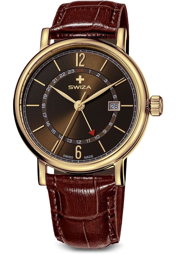 Zegarek Swiza Zegarek damski Alza GMT PVD brązowy (WAT.0142.1401). Kolor: brązowy
