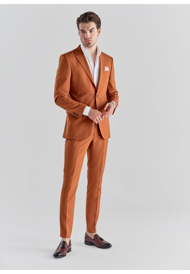 Pako Lorente - PAKO LORENTE – Pomarańczowa marynarka garniturowa P22SF-3G-021-P-S. Okazja: na ślub cywilny, na wesele. Kolor: pomarańczowy. Materiał: poliester, wiskoza, elastan