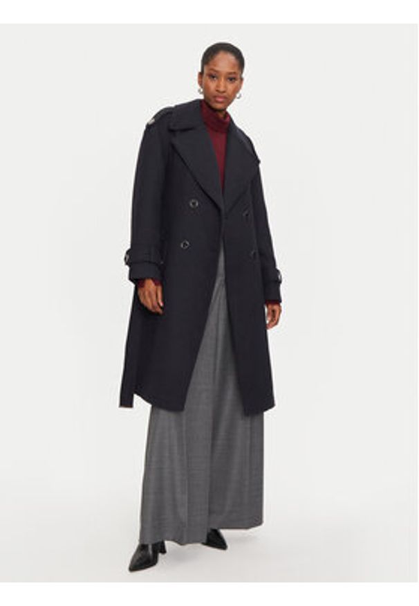 Morgan Płaszcz wełniany 242-GDINE Granatowy Regular Fit. Kolor: niebieski. Materiał: wełna, syntetyk