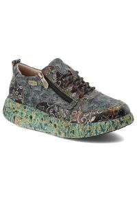 Sneakersy damskie Laura Vita, na grubej platformie skórzane bogato zdobione i na suwak, indigo, Nikito-62-SL26803-62BS3. Okazja: na co dzień. Zapięcie: sznurówki. Materiał: skóra. Szerokość cholewki: normalna. Wzór: aplikacja. Obcas: na platformie. Styl: casual #1