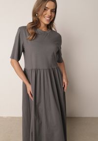 Born2be - Szara Rozkloszowana Sukienka o Luźnym Kroju z Bawełny z Kieszeniami Leucena. Okazja: do pracy, na co dzień. Kolor: szary. Materiał: bawełna. Sezon: lato. Typ sukienki: proste, rozkloszowane. Styl: elegancki, casual #6