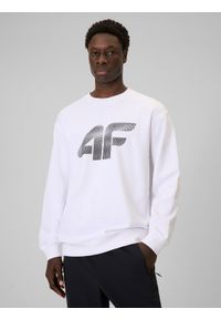 4f - 4F Bluza dresowa nierozpinana bez kaptura męska - biała M. Okazja: na co dzień. Typ kołnierza: bez kaptura. Kolor: biały. Materiał: dresówka. Styl: casual, klasyczny, sportowy #1