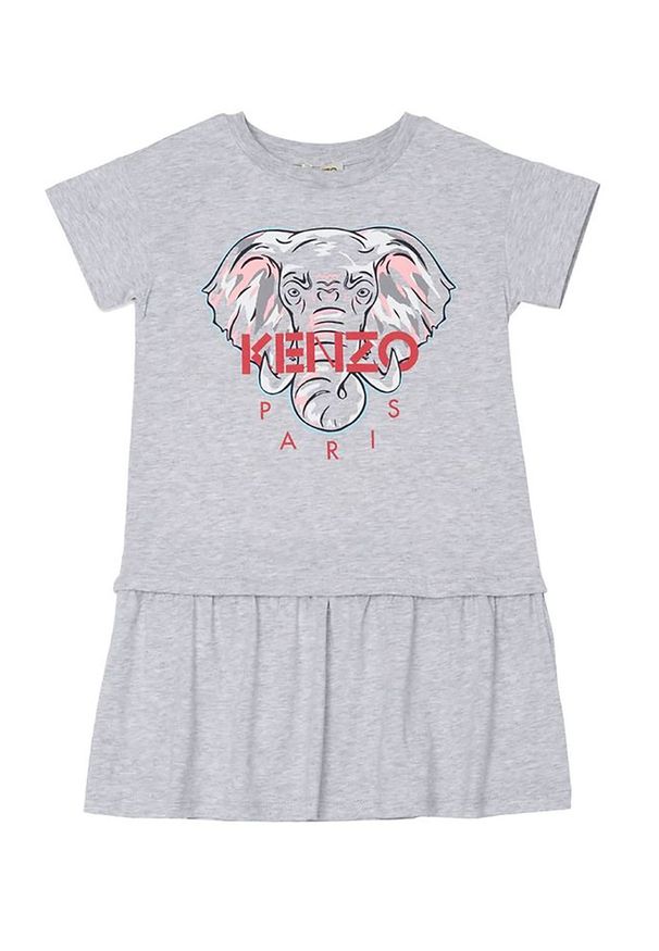 Kenzo kids - KENZO KIDS - Szara sukienka Elephant 2-10 lat. Kolor: szary. Materiał: bawełna. Wzór: aplikacja, nadruk. Sezon: lato