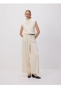 Reserved - Spodnie z szerokimi nogawkami - złamana biel. Materiał: tkanina #1