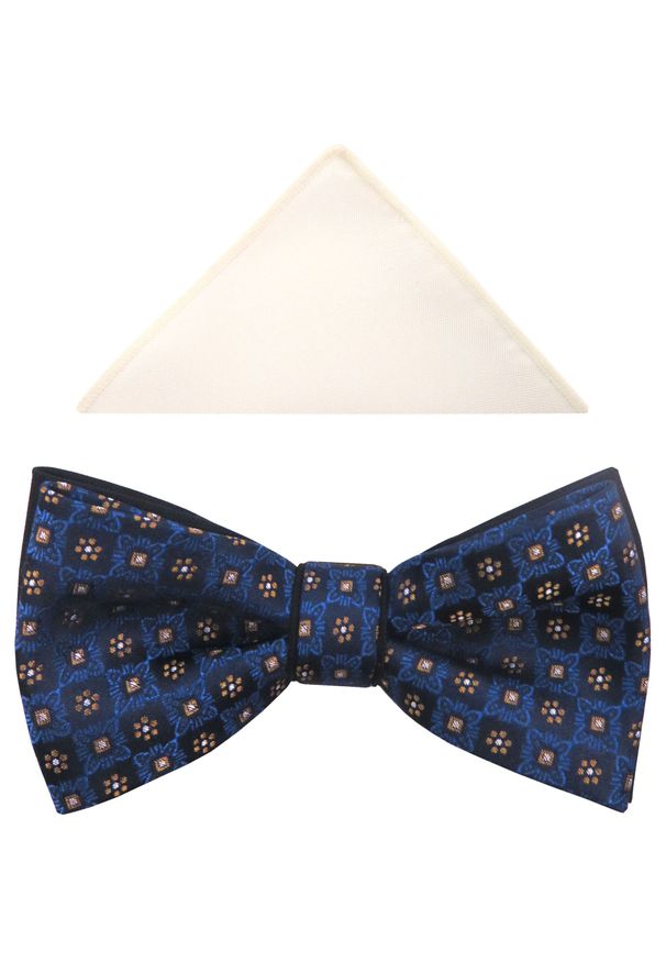 Modini - Granatowa mucha męska w drobne wzory A215. Kolor: niebieski. Materiał: poliester, tkanina. Styl: elegancki