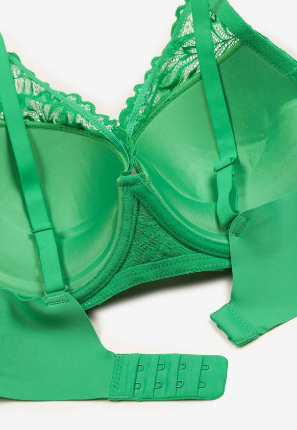 Renee - Zielony Koronkowy Biustonosz z Efektem Push-Up Helialia. Kolor: zielony. Materiał: koronka. Rodzaj stanika: push-up