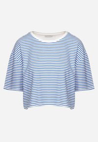 Born2be - Niebieski Bawełniany T-shirt o Oversizowym Krótkim Fasonie w Cienkie Paski Lakrida. Okazja: na co dzień. Kolor: niebieski. Materiał: bawełna. Długość: krótkie. Wzór: paski. Styl: casual, klasyczny #5