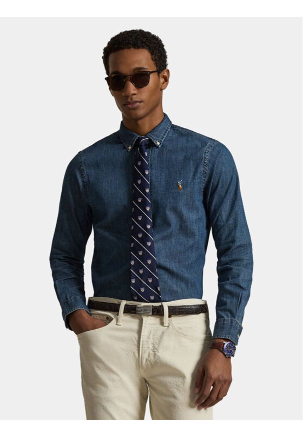 Polo Ralph Lauren Koszula Core Replen 710548539 Granatowy Slim Fit. Typ kołnierza: polo. Kolor: niebieski. Materiał: bawełna