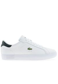 Buty męskie Lacoste Powercourt 125 2 SMA749SMA0081-1R5 - białe. Okazja: na co dzień. Zapięcie: sznurówki. Kolor: biały. Materiał: guma, skóra. Wzór: gładki, aplikacja #1