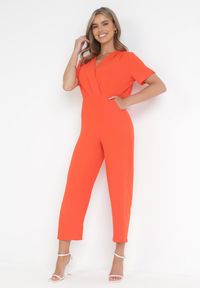 Born2be - Pomarańczowy Kopertowy Kombinezon z Bawełny i Wiskozy Semalia. Kolor: pomarańczowy. Materiał: bawełna, wiskoza. Długość rękawa: krótki rękaw. Długość: krótkie #2