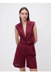 Reserved - Bermudy w kant z dodatkiem lnu - burgundowy. Kolor: czerwony. Materiał: len #1