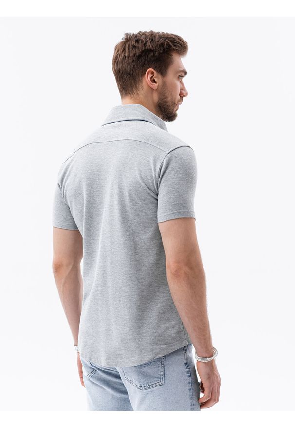 Ombre Clothing - Koszula męska z krótkim rękawem K541 - szara - XXL. Typ kołnierza: kołnierzyk klasyczny. Kolor: szary. Materiał: dzianina, bawełna. Długość rękawa: krótki rękaw. Długość: krótkie. Sezon: lato. Styl: klasyczny