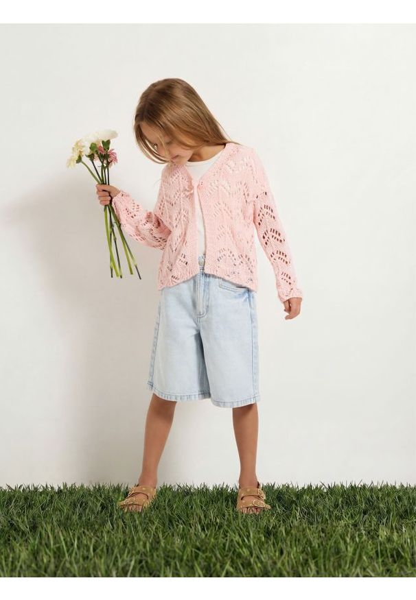 Reserved - Dzianinowy kardigan - pastelowy róż. Kolor: różowy. Materiał: dzianina