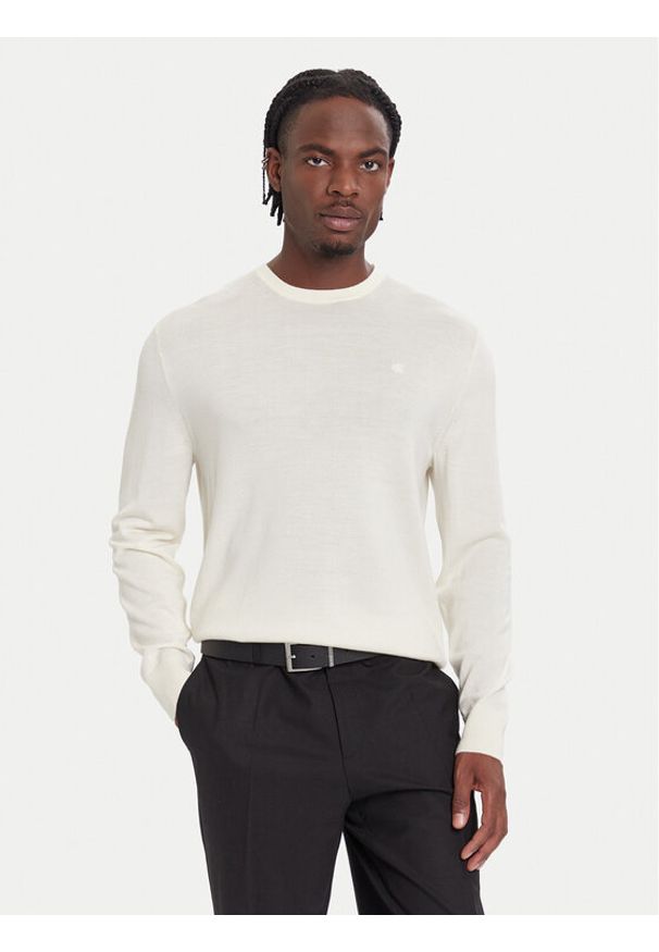 Calvin Klein Sweter LV04LB305G Écru Regular Fit. Materiał: wełna