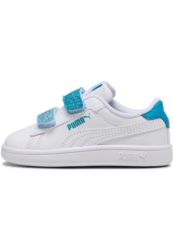 Buty sportowe dla dzieci Puma Smash 3.0 L Glitter Velcro V Inf Pu. Okazja: na uczelnię. Kolor: biały. Materiał: skóra ekologiczna, materiał. Sport: joga i pilates