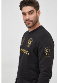 La Martina bluza bawełniana męska kolor czarny z aplikacją. Kolor: czarny. Materiał: bawełna. Wzór: aplikacja