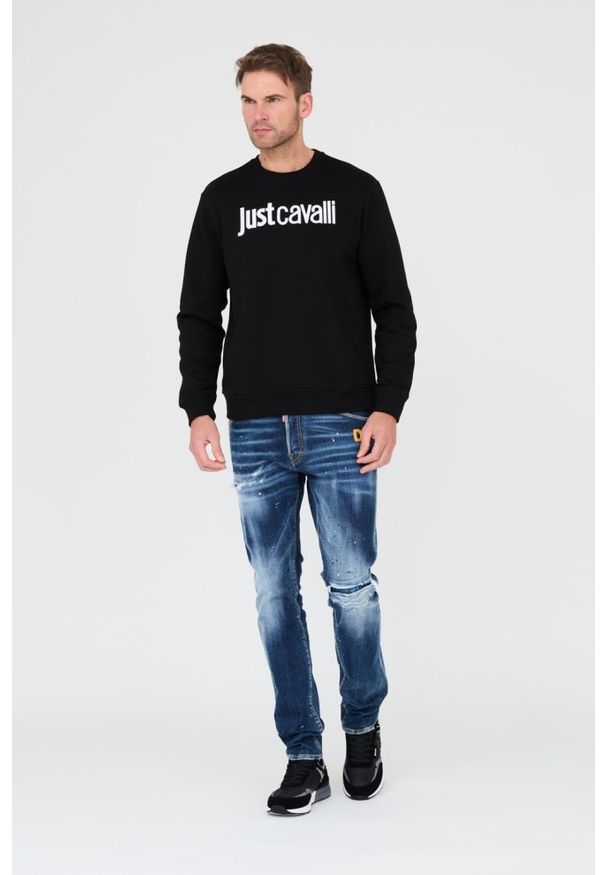Just Cavalli - JUST CAVALLI Czarna męska bluza R Logo, Rozmiar M. Typ kołnierza: bez kaptura. Kolor: czarny