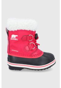 sorel - Sorel Śniegowce dziecięce kolor różowy. Nosek buta: okrągły. Kolor: różowy. Materiał: guma. Szerokość cholewki: normalna