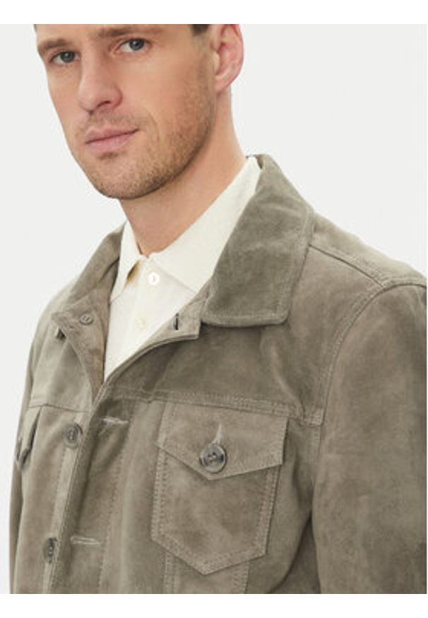 Serge Pariente Kurtka skórzana Jeans Szary Regular Fit. Kolor: szary. Materiał: skóra